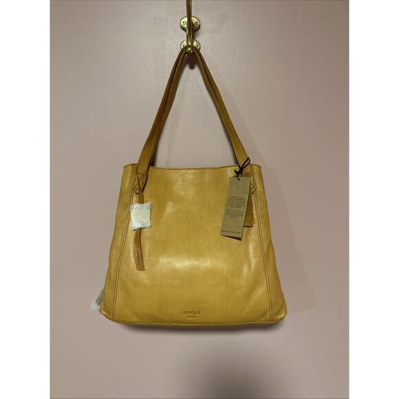 New Margot New York Leather Marcy Tote Shoulder Bag Purse Brown